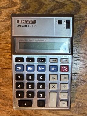 SHARP ELSI MATE EL-308 Silver and Black Portable Calculator